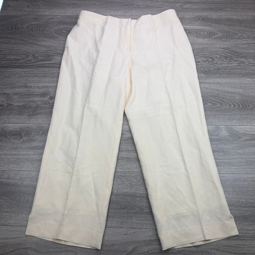 Zenobia Dress Pants Womens 18 Ivory Linen Silk Blend Wide Leg Pleated Trousers